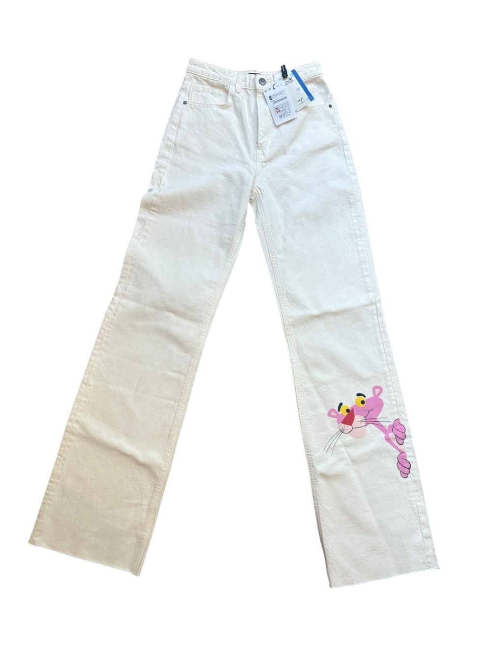 NWT Desigual x Pink Panther White Graphic Straight/Wide Leg Jeans Sz. 6 - Picture 3 of 10